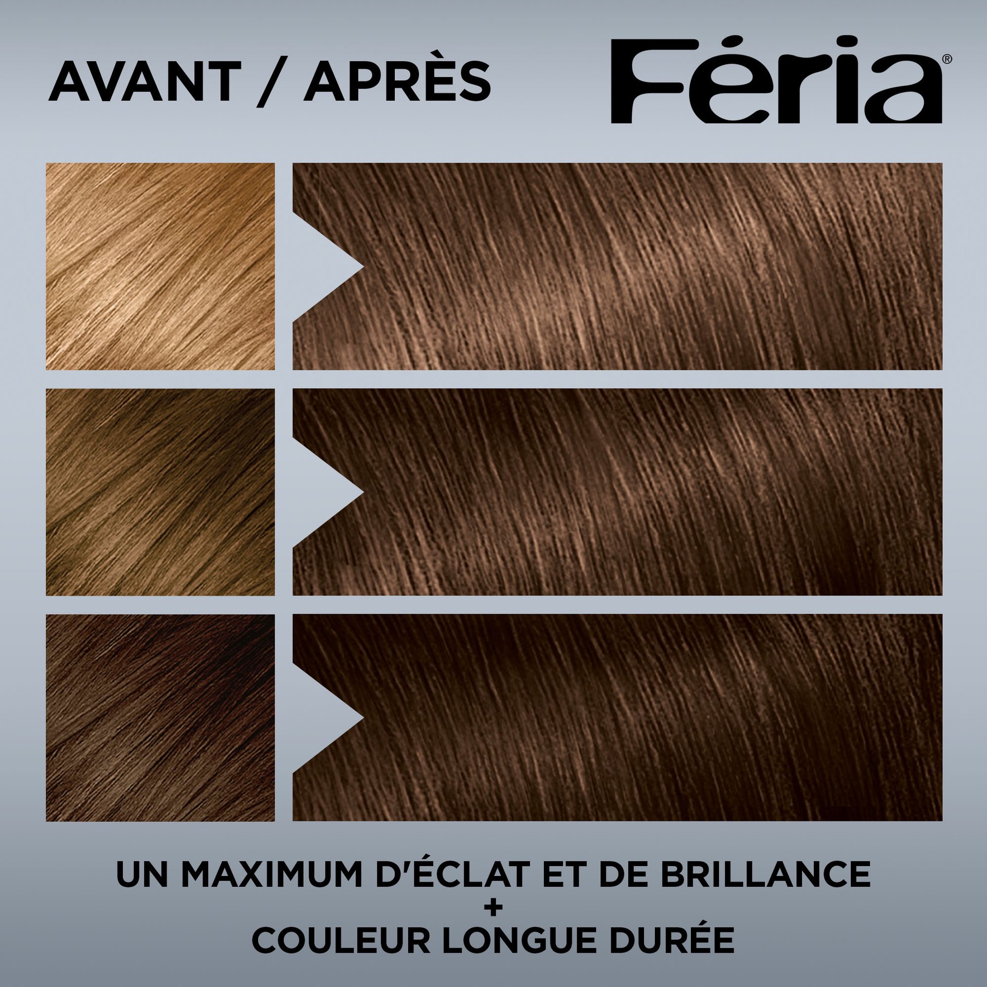 Avant et après la coloration Feria 60 Châtain Clair